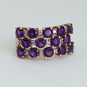 9ct Gold Amethyst and Diamond Dress Ring