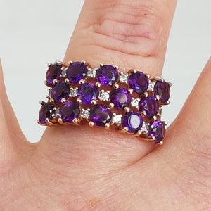 9ct Gold Amethyst and Diamond Dress Ring