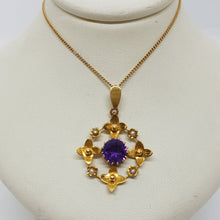 Load image into Gallery viewer, Antique 9ct Gold Amethyst Seed Pearl Pendant

