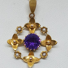 Load image into Gallery viewer, Antique 9ct Gold Amethyst Seed Pearl Pendant
