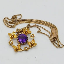 Load image into Gallery viewer, Antique 9ct Gold Amethyst Seed Pearl Pendant

