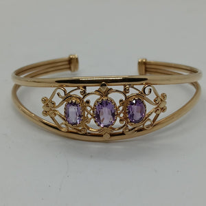 9ct Gold Amethyst Torc Style Bracelet