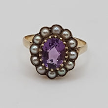 Load image into Gallery viewer, Vintage 9ct Amethyst and Pearl Ring
