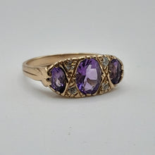 Load image into Gallery viewer, Vintage 9ct Gold Amethyst and Diamond Ring
