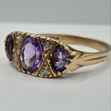 Load image into Gallery viewer, Vintage 9ct Gold Amethyst and Diamond Ring
