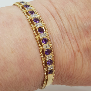 Vintage 9ct Gold Amethyst and Diamond Bracelet