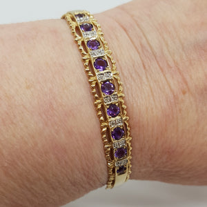 Vintage 9ct Gold Amethyst and Diamond Bracelet