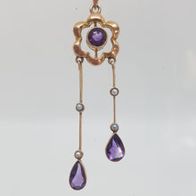 Load image into Gallery viewer, Antique 9ct Gold Amethyst and Split Pearl Lavaliar Necklace.

