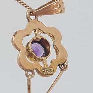Antique 9ct Gold Amethyst and Split Pearl Lavaliar Necklace.