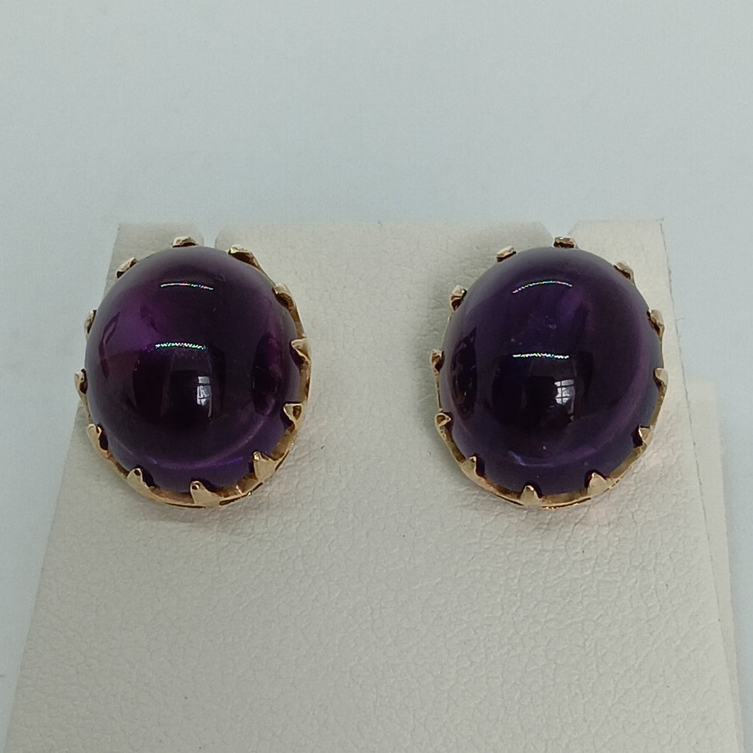 9ct Gold Cabochon Amethyst Earrings