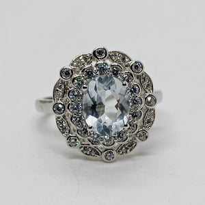 Sterling Silver Light Green Quartz and CZ Ring