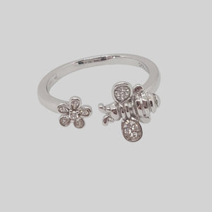 Sterling Silver Bee and Bloom Ring