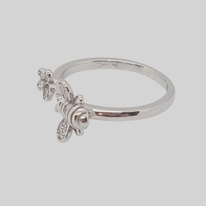 Sterling Silver Bee and Bloom Ring