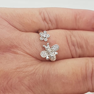 Sterling Silver Bee and Bloom Ring