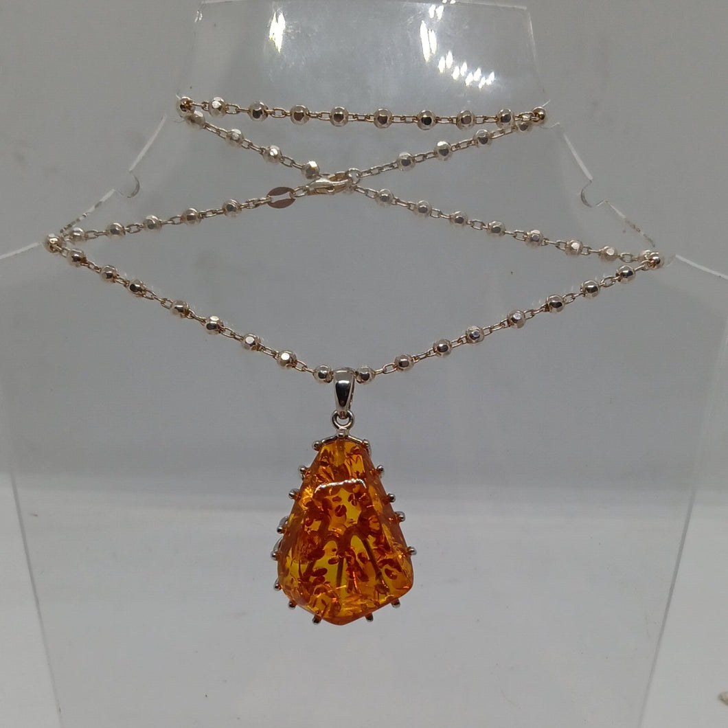 Sterling Silver Large Amber Pendant