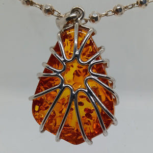 Sterling Silver Large Amber Pendant