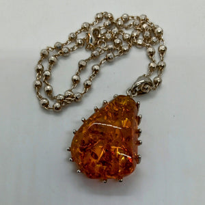 Sterling Silver Large Amber Pendant