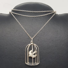 Load image into Gallery viewer, Vintage Sterling Silver Bird in a Cage Pendant
