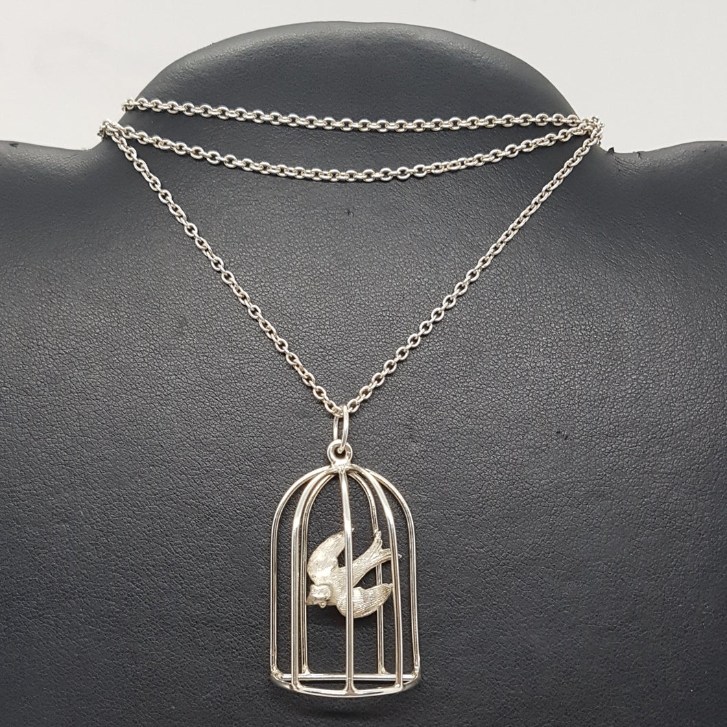 Vintage Sterling Silver Bird in a Cage Pendant