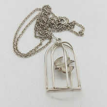 Load image into Gallery viewer, Vintage Sterling Silver Bird in a Cage Pendant
