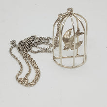 Load image into Gallery viewer, Vintage Sterling Silver Bird in a Cage Pendant
