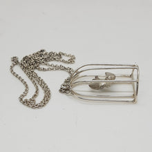 Load image into Gallery viewer, Vintage Sterling Silver Bird in a Cage Pendant
