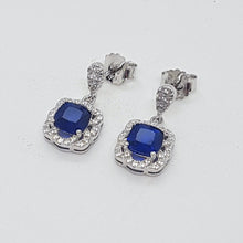 Load image into Gallery viewer, Sterling Silver Sapphire and White CZ Drop Earrings
