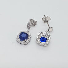 Load image into Gallery viewer, Sterling Silver Sapphire and White CZ Drop Earrings
