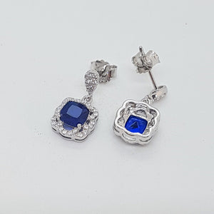 Sterling Silver Sapphire and White CZ Drop Earrings