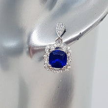 Load image into Gallery viewer, Sterling Silver Sapphire and White CZ Drop Earrings
