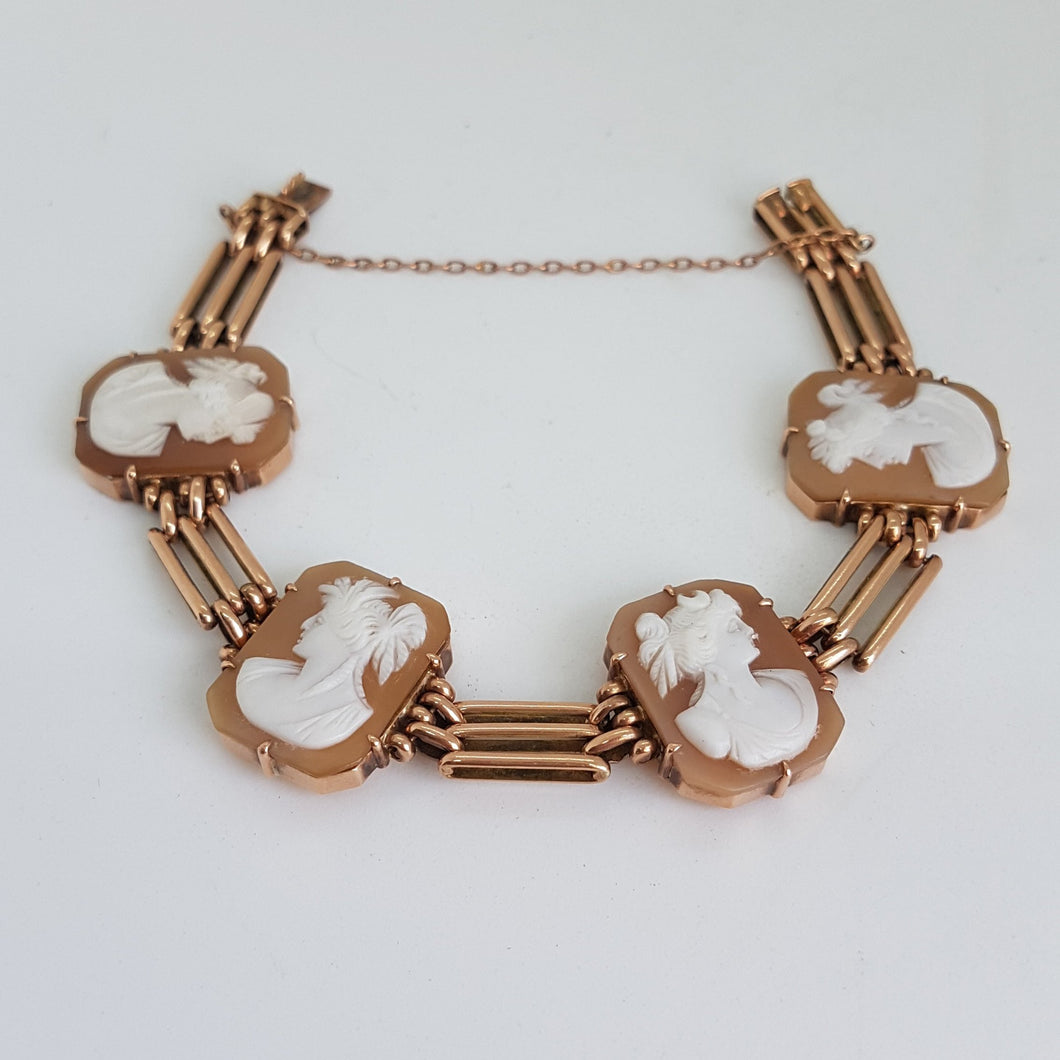 Antique 9ct Rose Gold Shell Cameo Bracelet