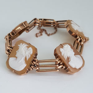 Antique 9ct Rose Gold Shell Cameo Bracelet