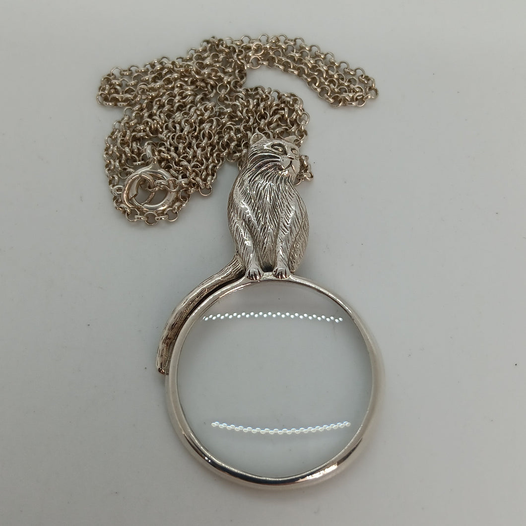 Sterling Silver Cat Magnifying Pendant and Chain