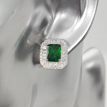 Load image into Gallery viewer, Sterling Silver Art Deco Style Emerald and White CZ Earrings
