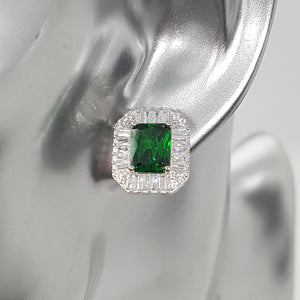 Sterling Silver Art Deco Style Emerald and White CZ Earrings