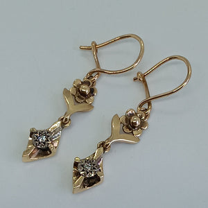 Vintage 9ct Gold Diamond Drop Earrings