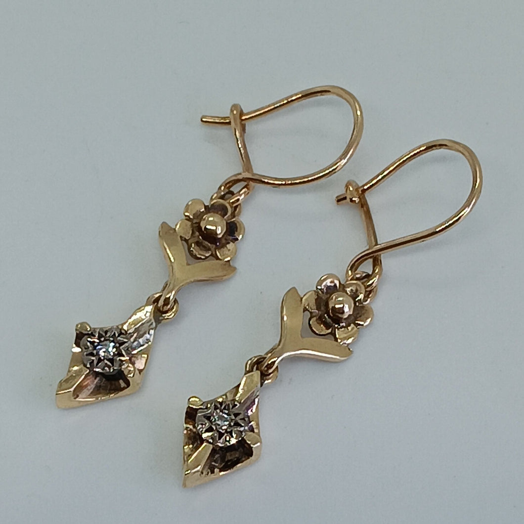 Vintage 9ct Gold Diamond Drop Earrings