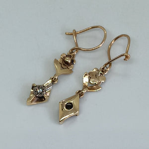 Vintage 9ct Gold Diamond Drop Earrings