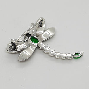 Sterling Silver Green Stone Marcasite Dragonfly Brooch