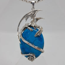 Load image into Gallery viewer, Vintage Sterling Silver Dragon and Turquoise Pendant.

