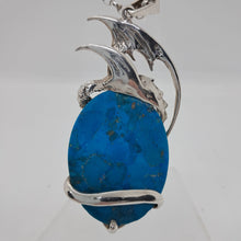Load image into Gallery viewer, Vintage Sterling Silver Dragon and Turquoise Pendant.
