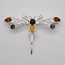 Load image into Gallery viewer, Sterling Silver and Amber Dragonfly Brooch
