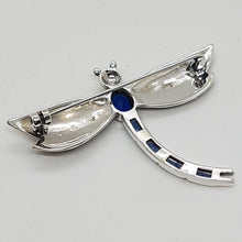 Load image into Gallery viewer, Sterling Silver Blue Crystal and Marcasite Dragonfly Brooch
