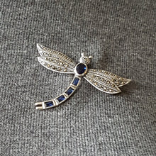 Load image into Gallery viewer, Sterling Silver Blue Crystal and Marcasite Dragonfly Brooch
