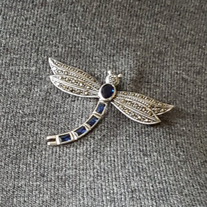 Sterling Silver Blue Crystal and Marcasite Dragonfly Brooch