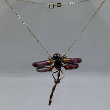 Load image into Gallery viewer, Antique Sterling Silver Enamel Garnet Dragonfly Pendant
