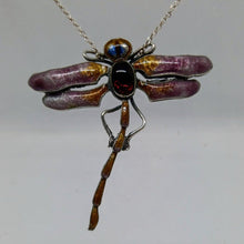 Load image into Gallery viewer, Antique Sterling Silver Enamel Garnet Dragonfly Pendant
