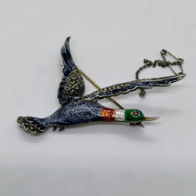 Load image into Gallery viewer, Antique Sterling Silver Enamel Marcasite Mallard Duck Brooch
