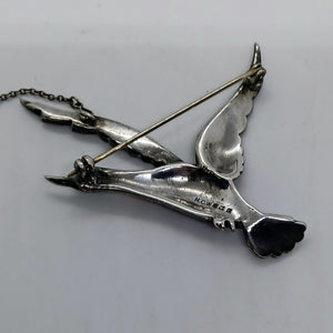 Antique Sterling Silver Enamel Marcasite Mallard Duck Brooch