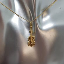 Load image into Gallery viewer, Vintage pct Gold Fiddle Pendant and Chain
